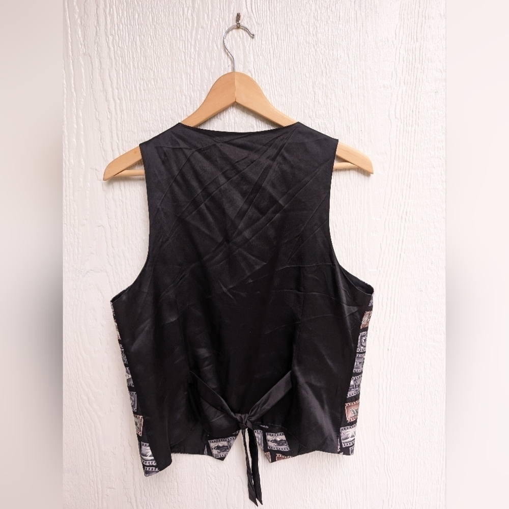 Vtg 90's Nicole Miller 100% Silk Washable Vest Around The World Tourist Travel L - Picture 7 of 7